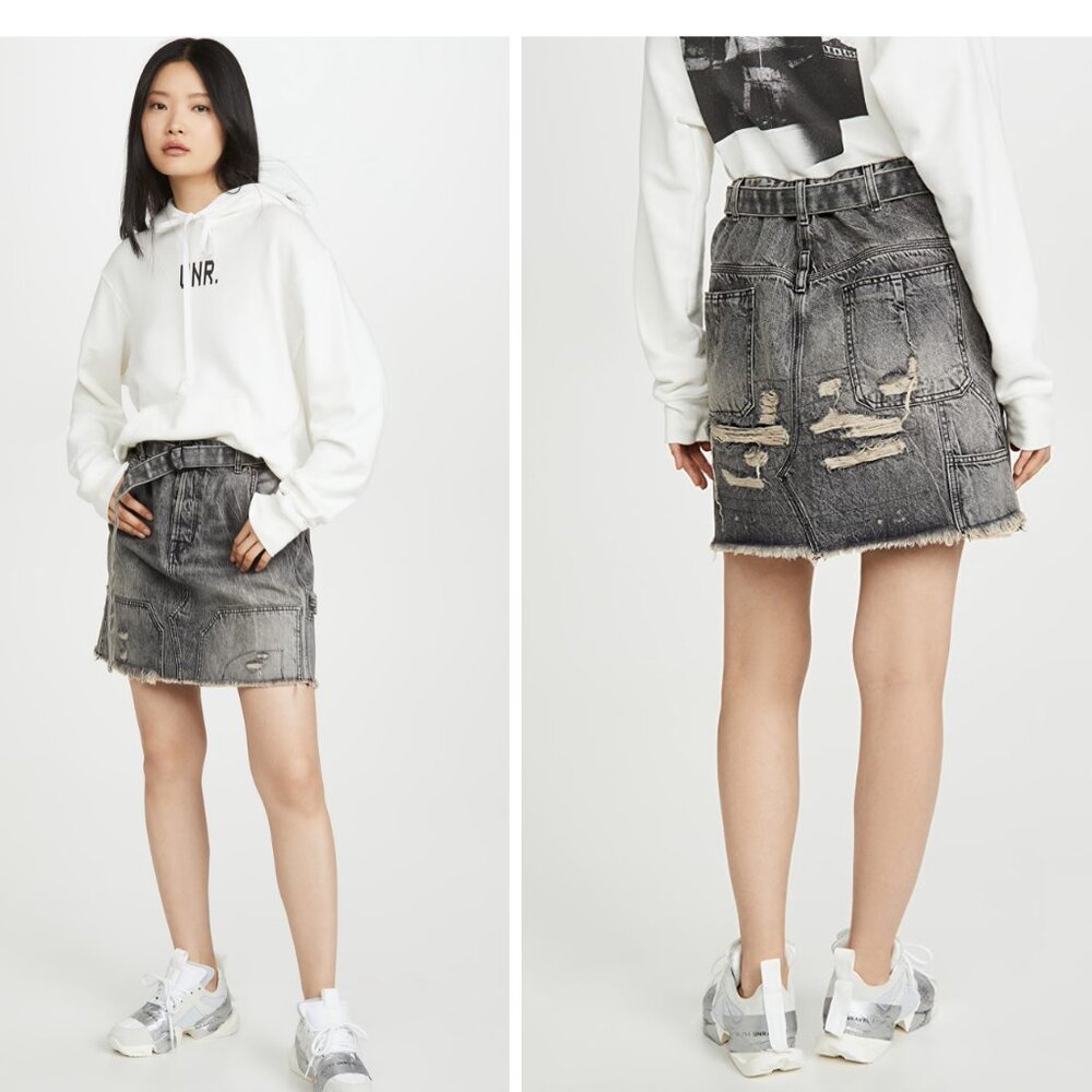 UNRAVEL PROJECT Moon Was distressed Denim skirt sz 27 fits M NWT BEN TAVERNITI